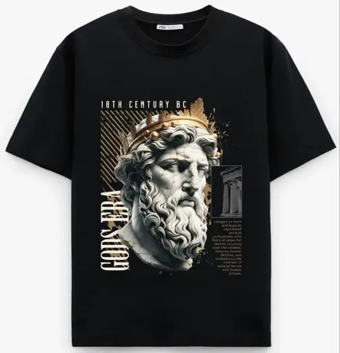 Black t-shirt with design of 18 th century GODS ERA